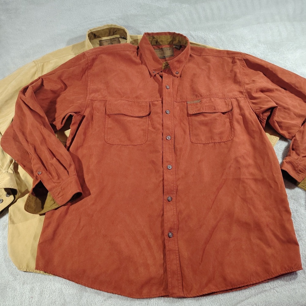 Lot Of 2 Clearwater Outfitters‎ Sueded Shirt Men XL Rust/Tan Work Dad 90's